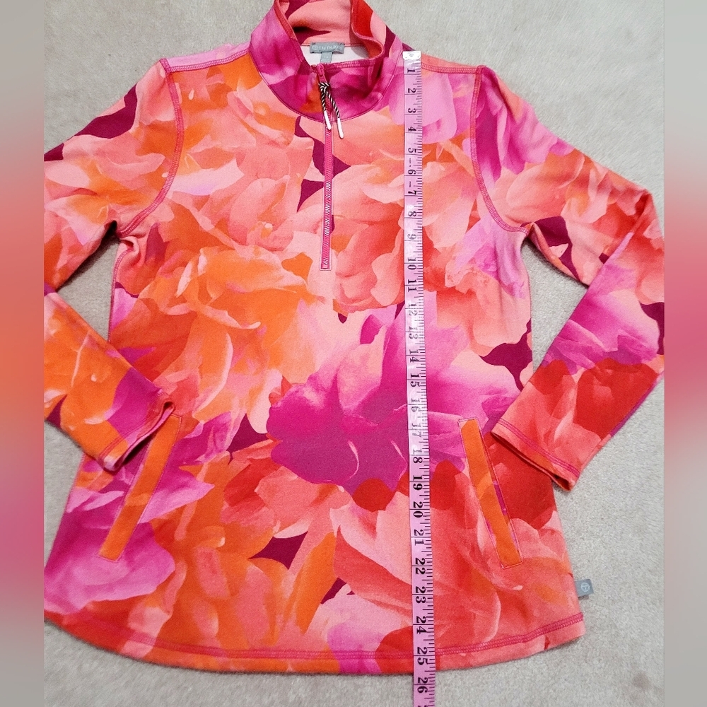 Talbots Size XS 1/4 Zip Pullover Pink Orange Floral Stretch Top Pockets Golf - Picture 11 of 14